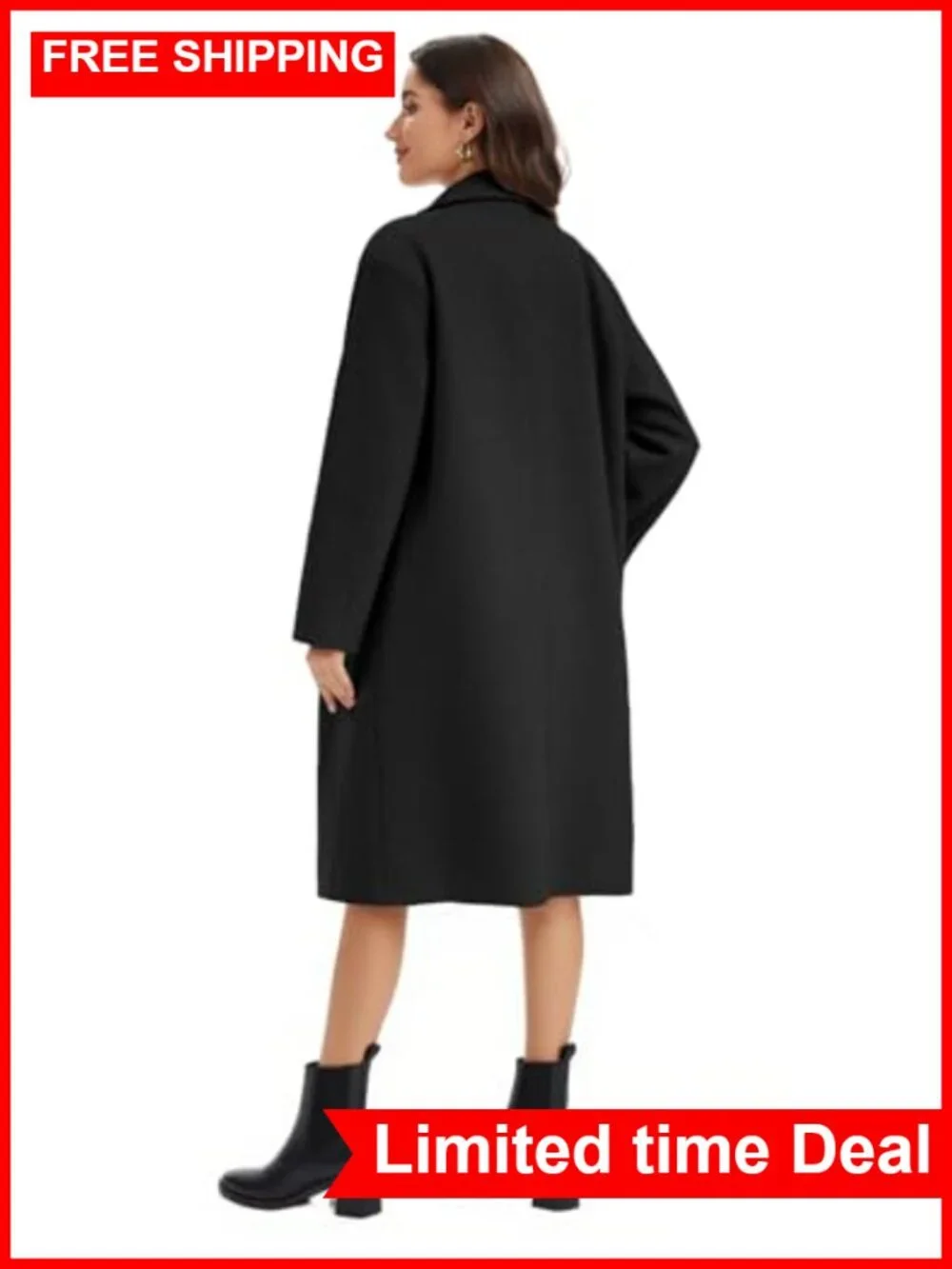 Women's Long Double Breasted Peacoat Notch Lapel Wool Blend Coat